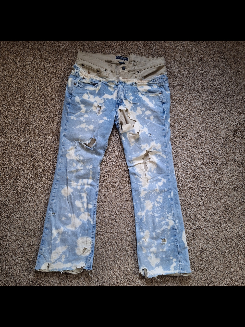 1-of-1 Upcycled Custom Old Navy Acid Wash Layered U.S. Polo Assn. Jeans 34x30